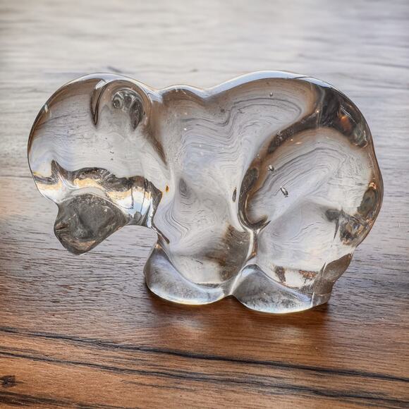 Vintage Crystal Glass Baby Bear Figurine-Paperweight by Martinsville-4.75”W - Picture 3 of 7